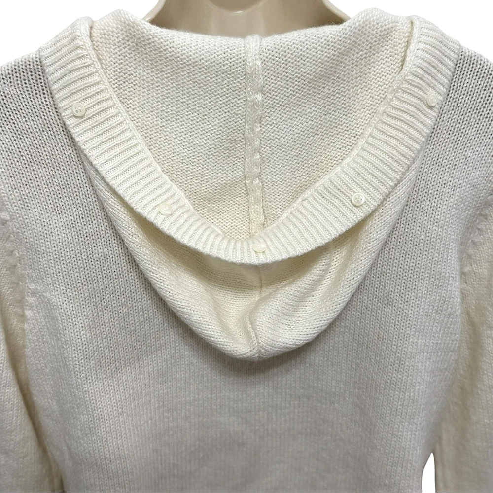 Columbia Ivory Wool Blend Long Sleeve Hooded Button Up Cable Knit Cardigan Large
